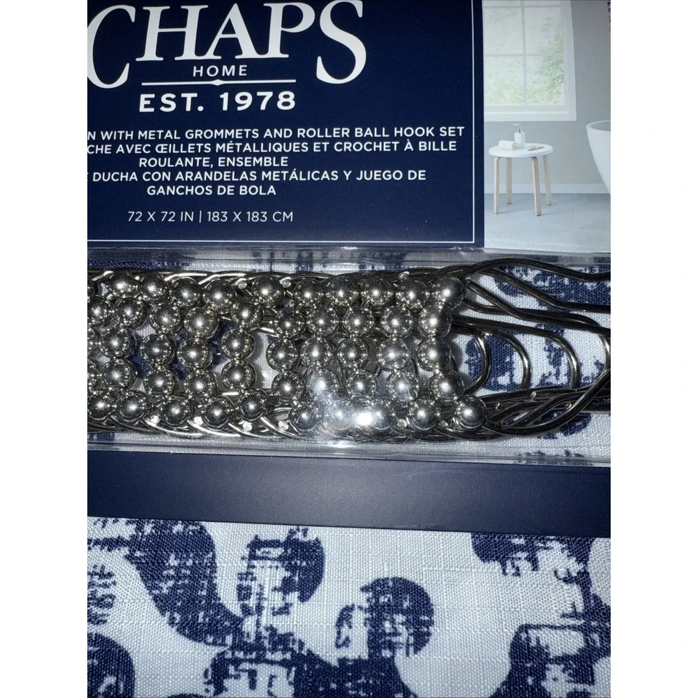 NEW Chaps Home Shower Curtain‎ w/Roller Ball Hooks 72